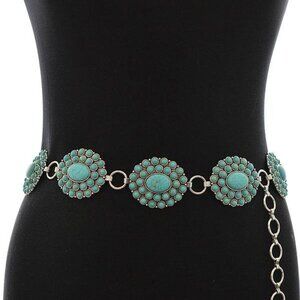 Western Turquoise Flower Concho Floral Oval Burst Medallion Belt L/XL by Tipi